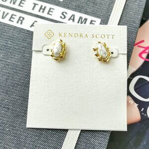 New Gold Kendra Scott Piper White Howlite Stud Earrings